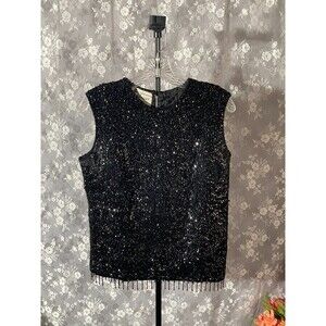Vintage 60s Top 1960s Black Sequin Cocktail Wedding Guest Chic Fancy Size Medium